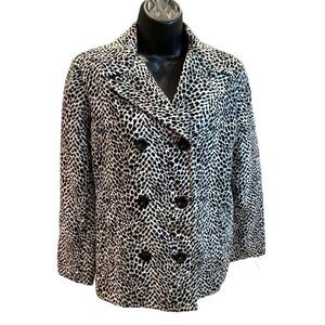 Liz Claiborne Black White Animal Print Soft Double Breasted Jacket